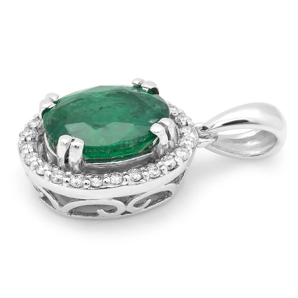 1.57ct Emerald Pendant Surrounded by Diamonds in 14K White Gold