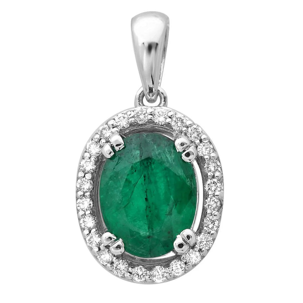 1.57ct Emerald Pendant Surrounded by Diamonds in 14K White Gold