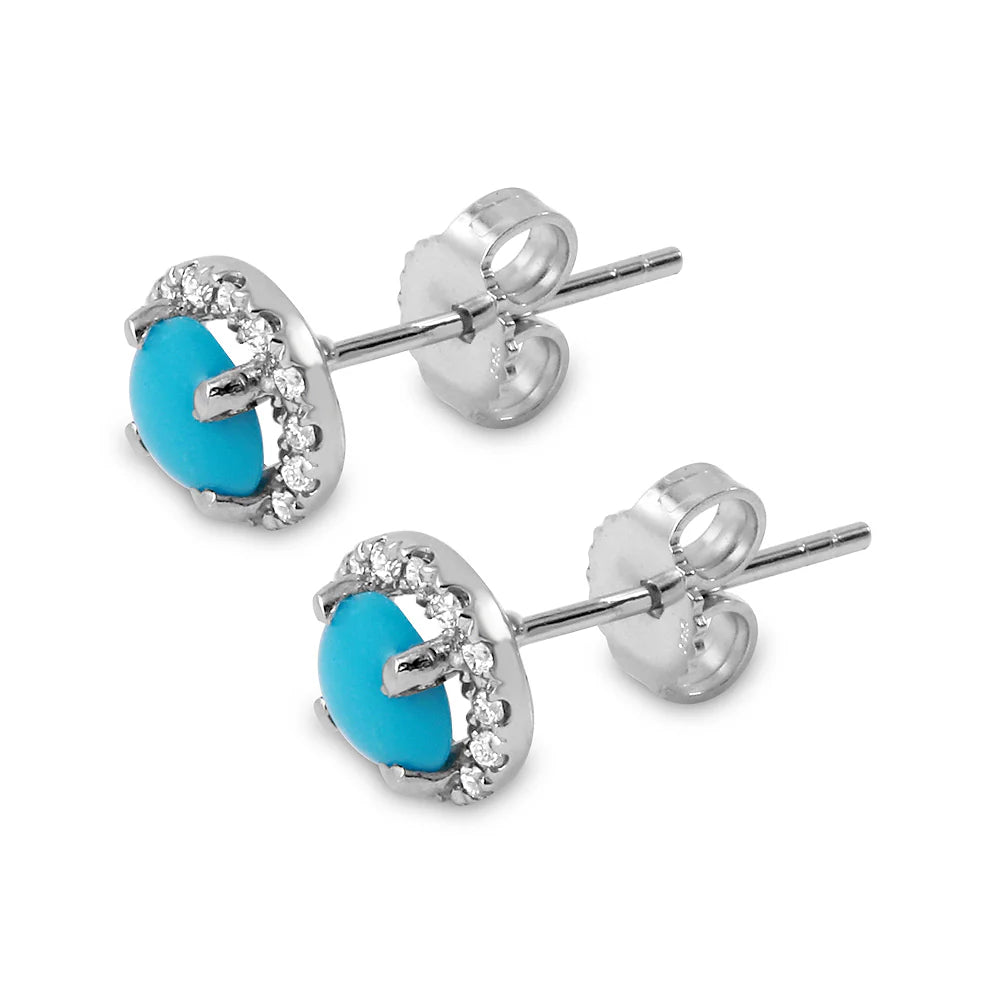 .17ct Diamond Stud Turquoise Earrings in 14K White Gold