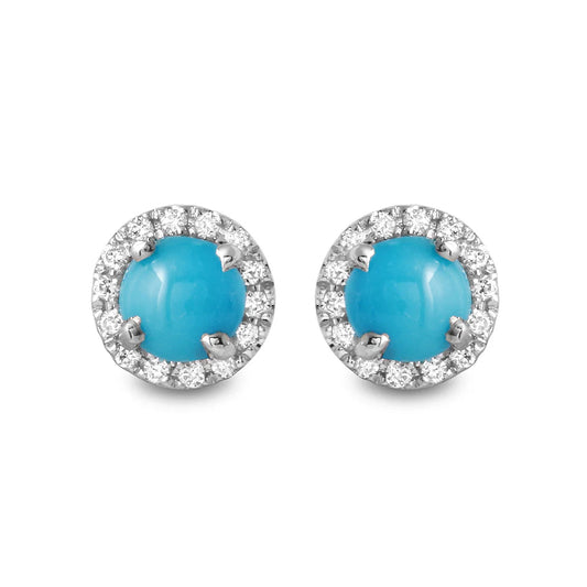 .17ct Diamond Stud Turquoise Earrings in 14K White Gold