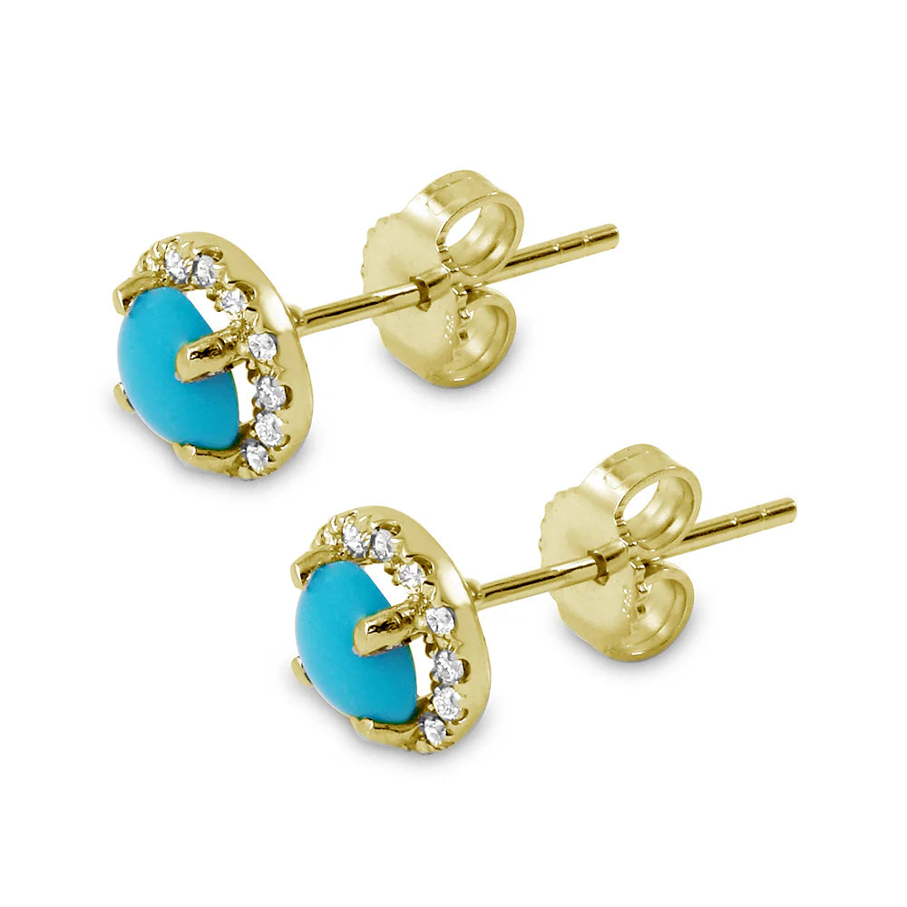 .17ct Diamond Stud Turquoise Earrings in 14K Yelkow