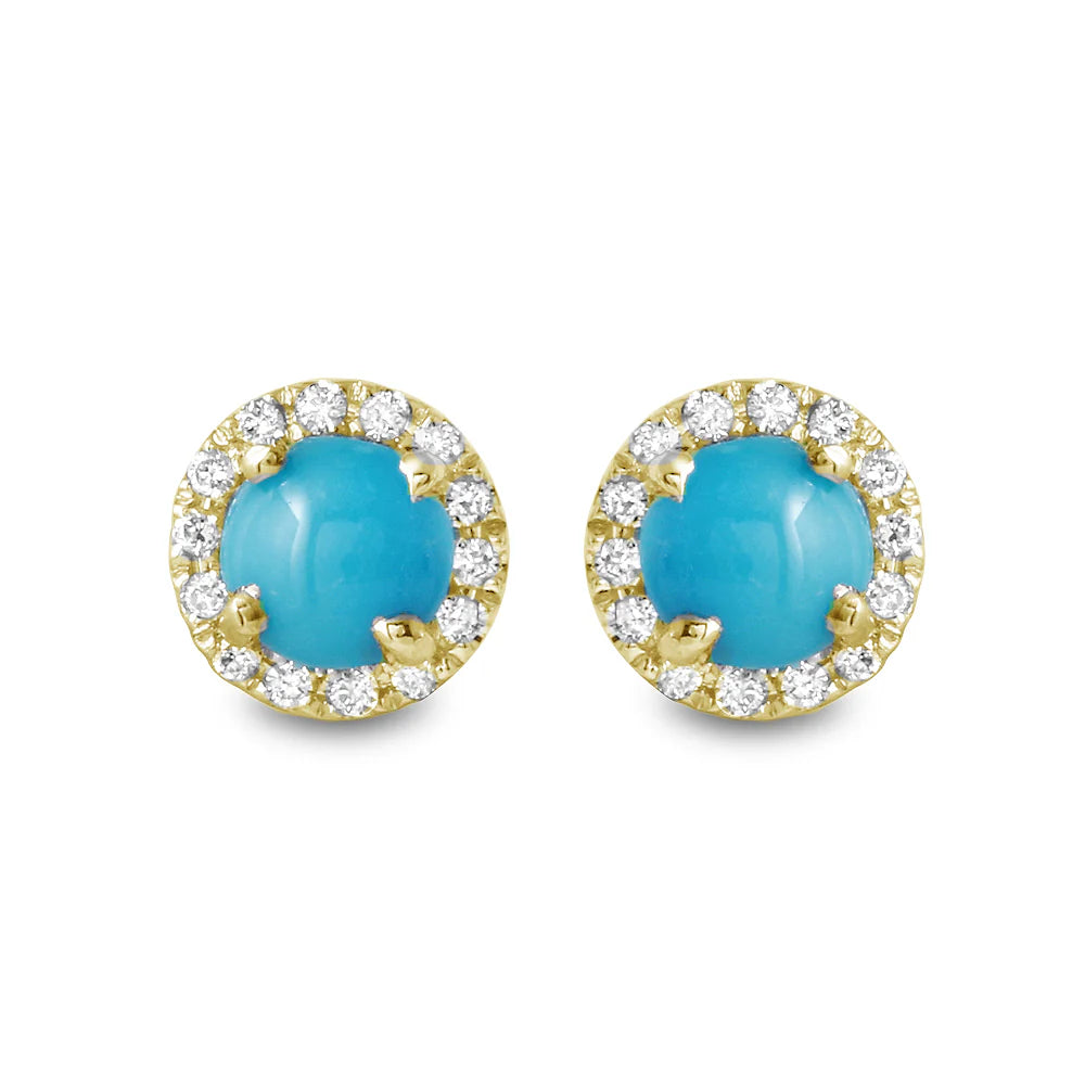 .17ct Diamond Stud Turquoise Earrings in 14K Yelkow