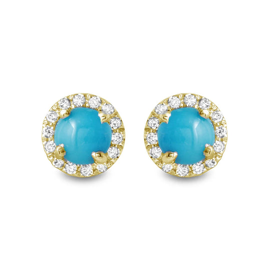 .17ct Diamond Stud Turquoise Earrings in 14K Yelkow