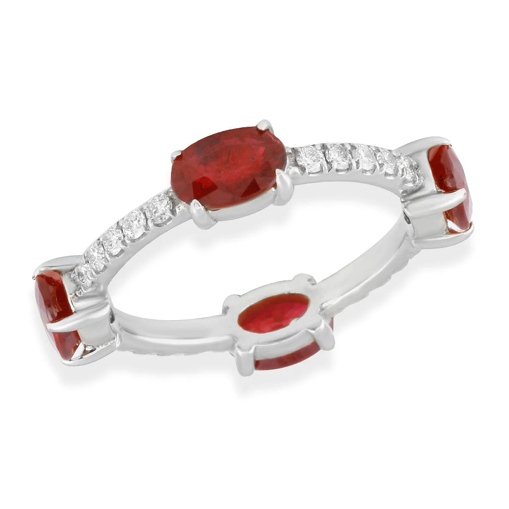 Ruby Diamond Ring in 14k White Gold