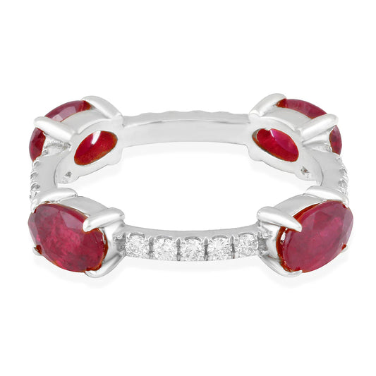 Ruby Diamond Ring in 14k White Gold