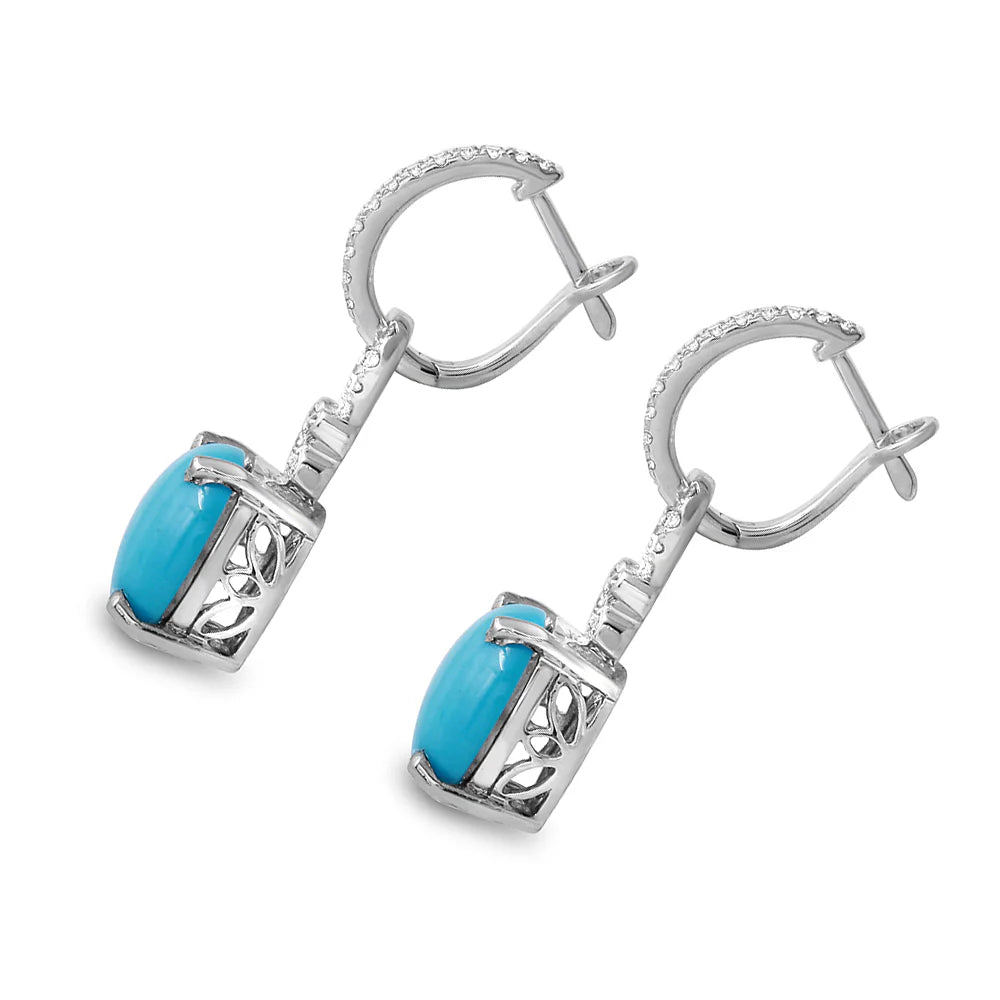 .31ct Diamond Dangle Turquoise Earrings in 14K White Gold