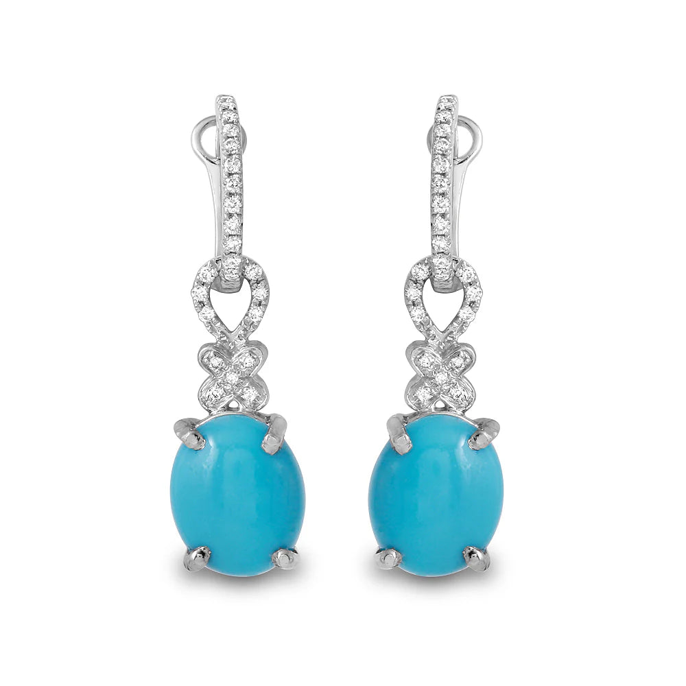 .31ct Diamond Dangle Turquoise Earrings in 14K White Gold