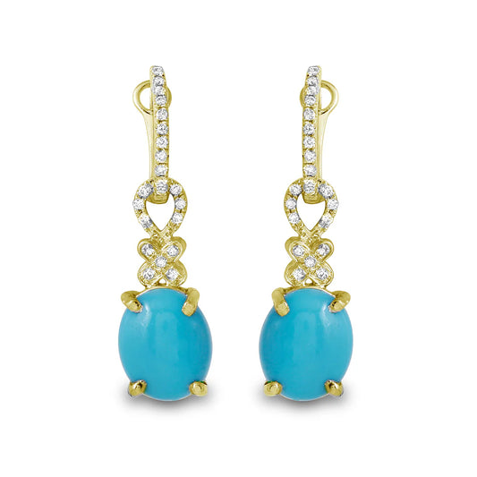 .31ct Diamond Dangle Turquoise Earrings in 14K Yellow Gold