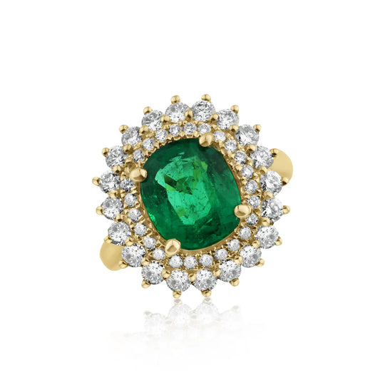 3.67ct Emerald Ring with 1.30ct Diamonds in 14K Yellow Gold