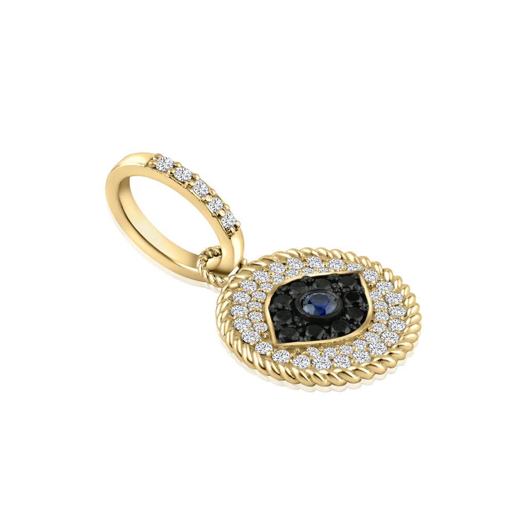 Diamond Evil Eye Pendant with White & Black Diamonds in 14K Yellow Gold