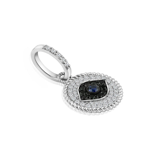 Diamond Evil Eye Pendant with White & Black Diamonds in 14K White Gold