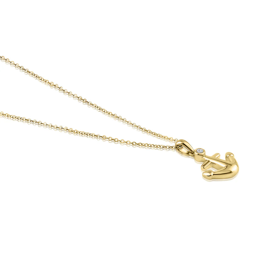 Diamond Anchor Pendant in 14K Gold