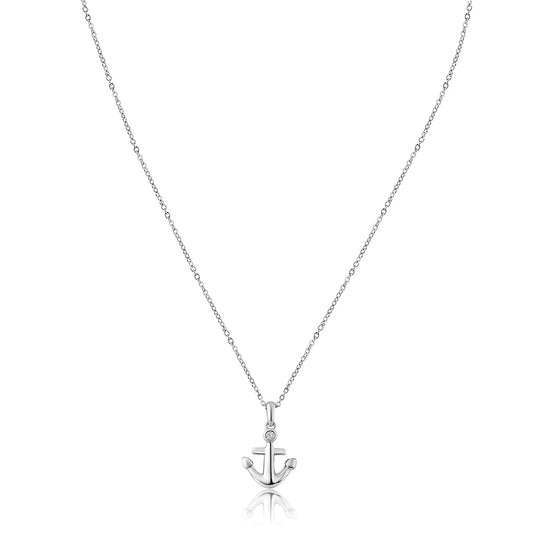 Diamond Anchor Pendant in 14K Gold