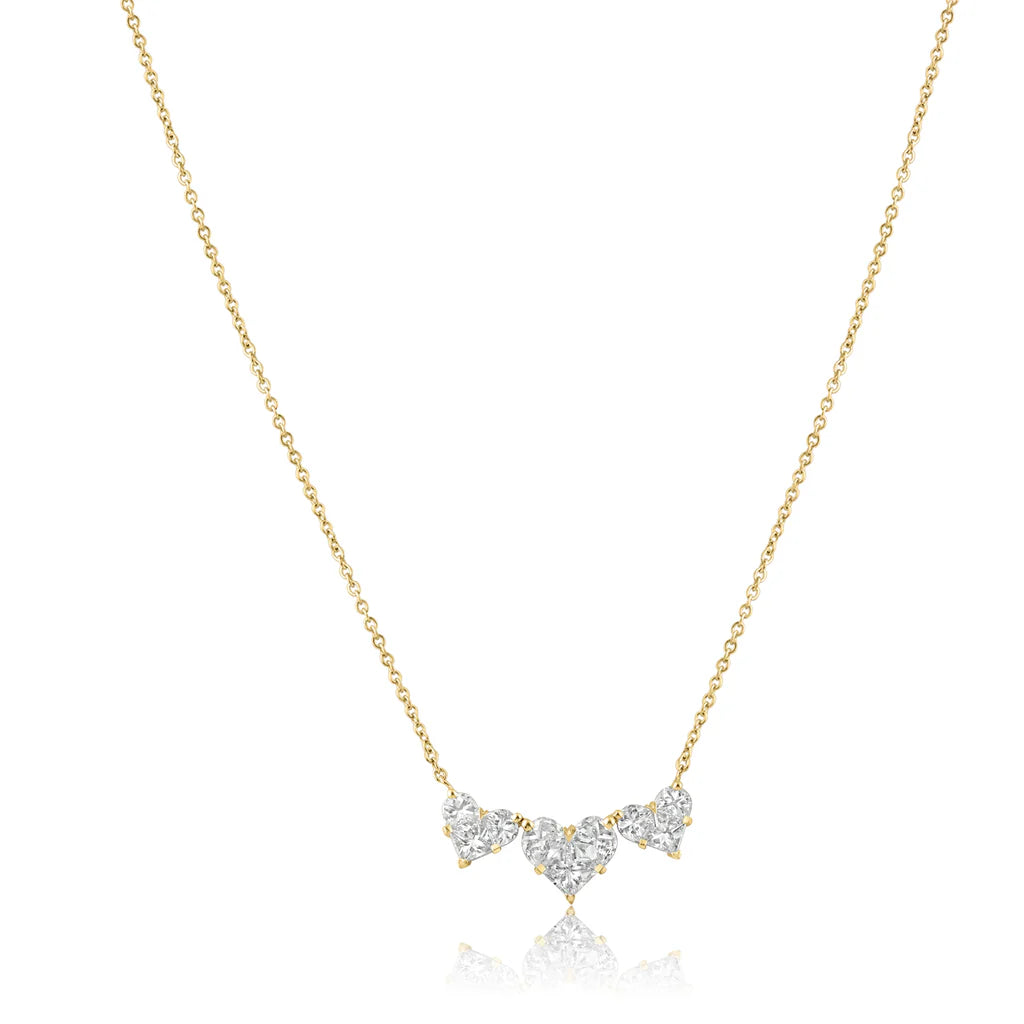 1.27ct Diamond Triple Heart Necklace in 18K Yellow Gold