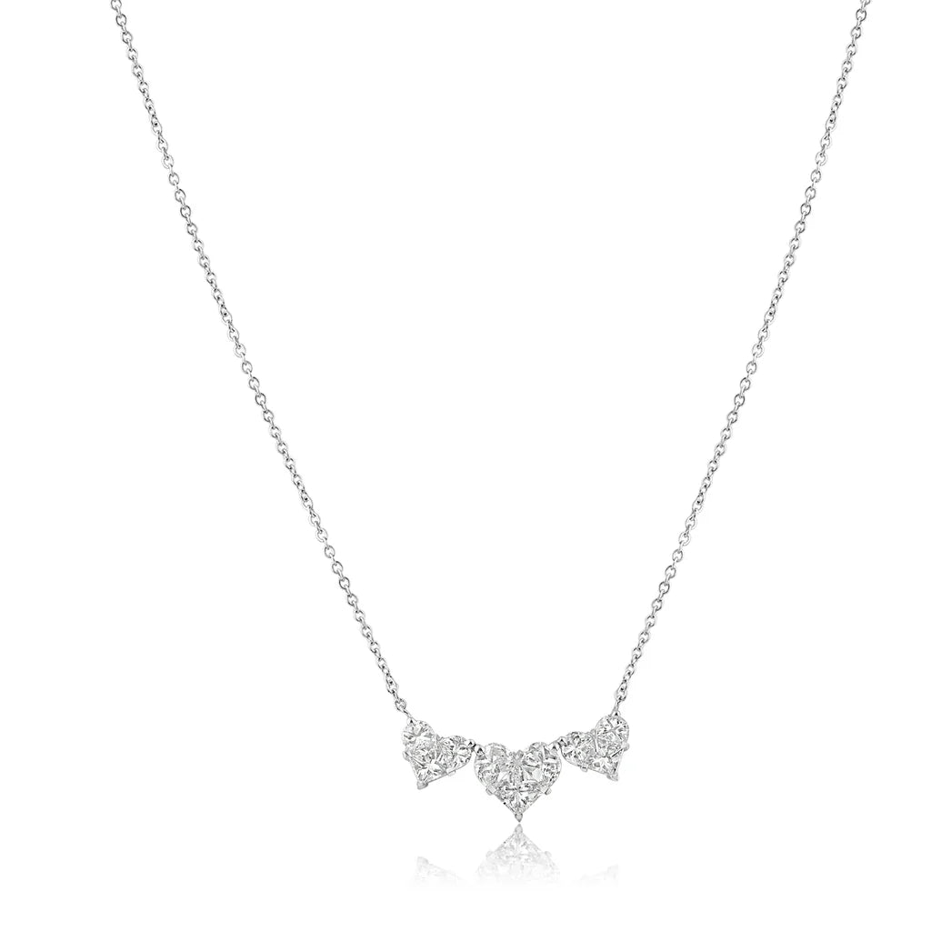 1.27ct Diamond Triple Heart Necklace in 18K White Gold