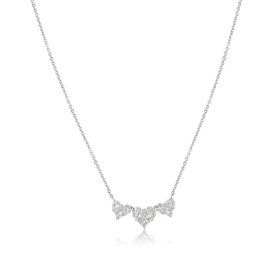 1.27ct Diamond Triple Heart Necklace in 18K White Gold