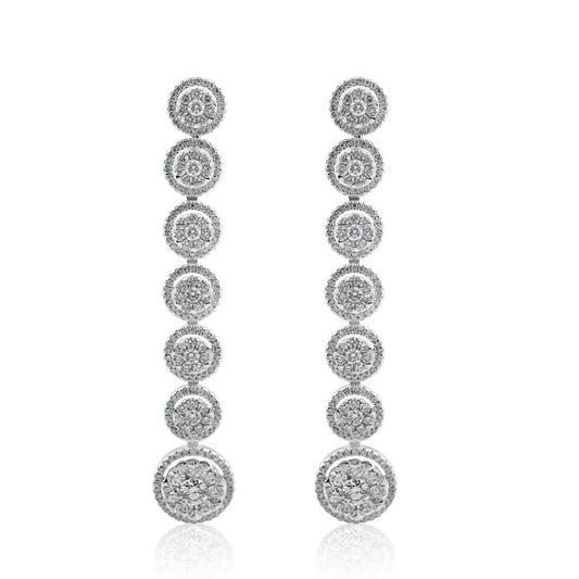 3.57ct  Diamond Circle Drop Earrings in 14K White Gold