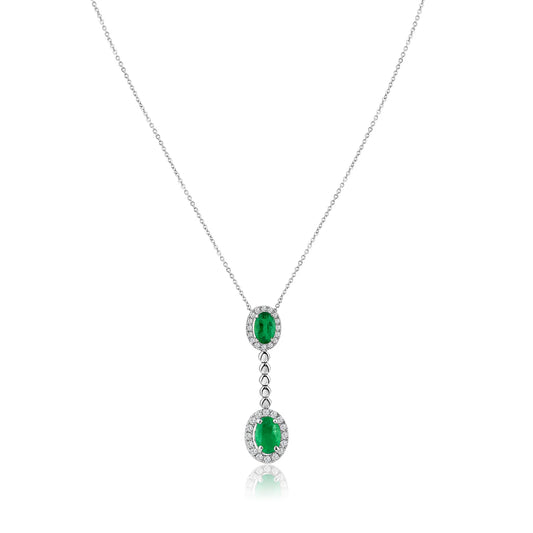 1.20ct Emerald Pendant with Diamond in 14K White Gold