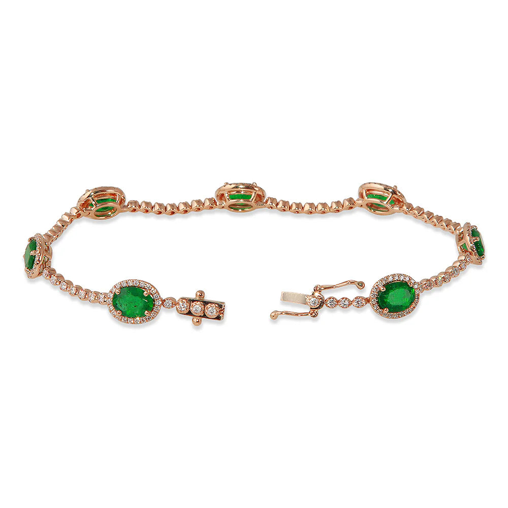 5.14ct Emerald Bracelet with 1.17ct Diamondsin 14K Rose Gold