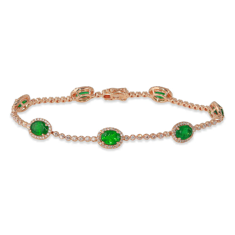 5.14ct Emerald Bracelet with 1.17ct Diamondsin 14K Rose Gold