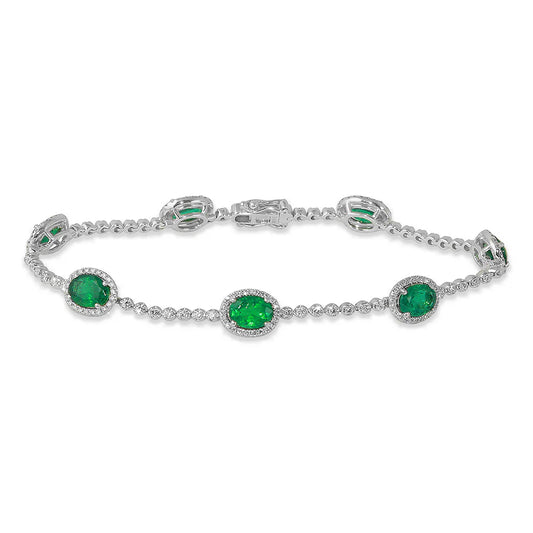 5.14ct Emerald Bracelet with 1.17ct Diamondsin 14K White Gold