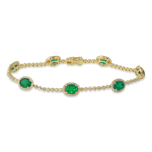 5.14ct Emerald Bracelet with 1.17ct Diamondsin 14K Yellow Gold