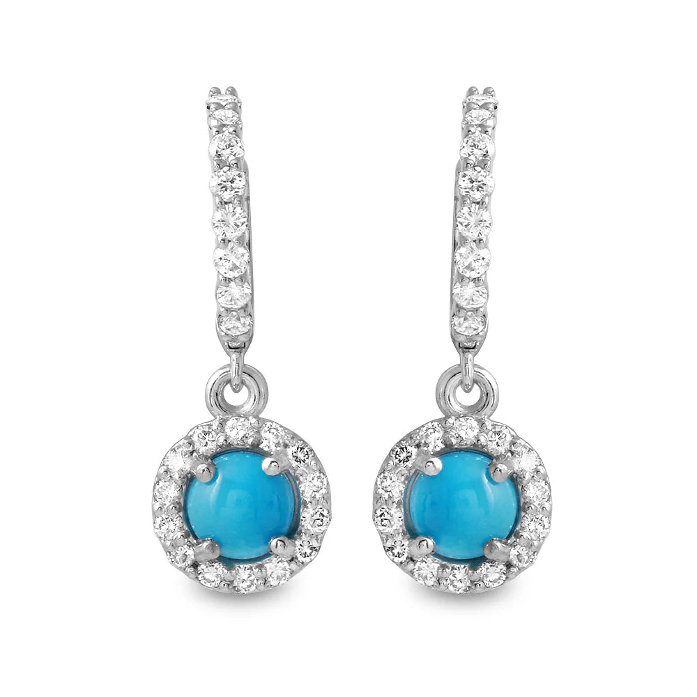 .74ct Diamond Dangle Turquoise Earrings in 14K White Gold