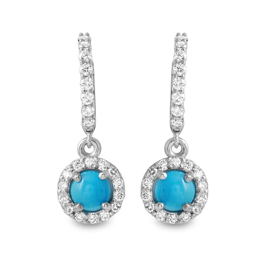 .74ct Diamond Dangle Turquoise Earrings in 14K White Gold