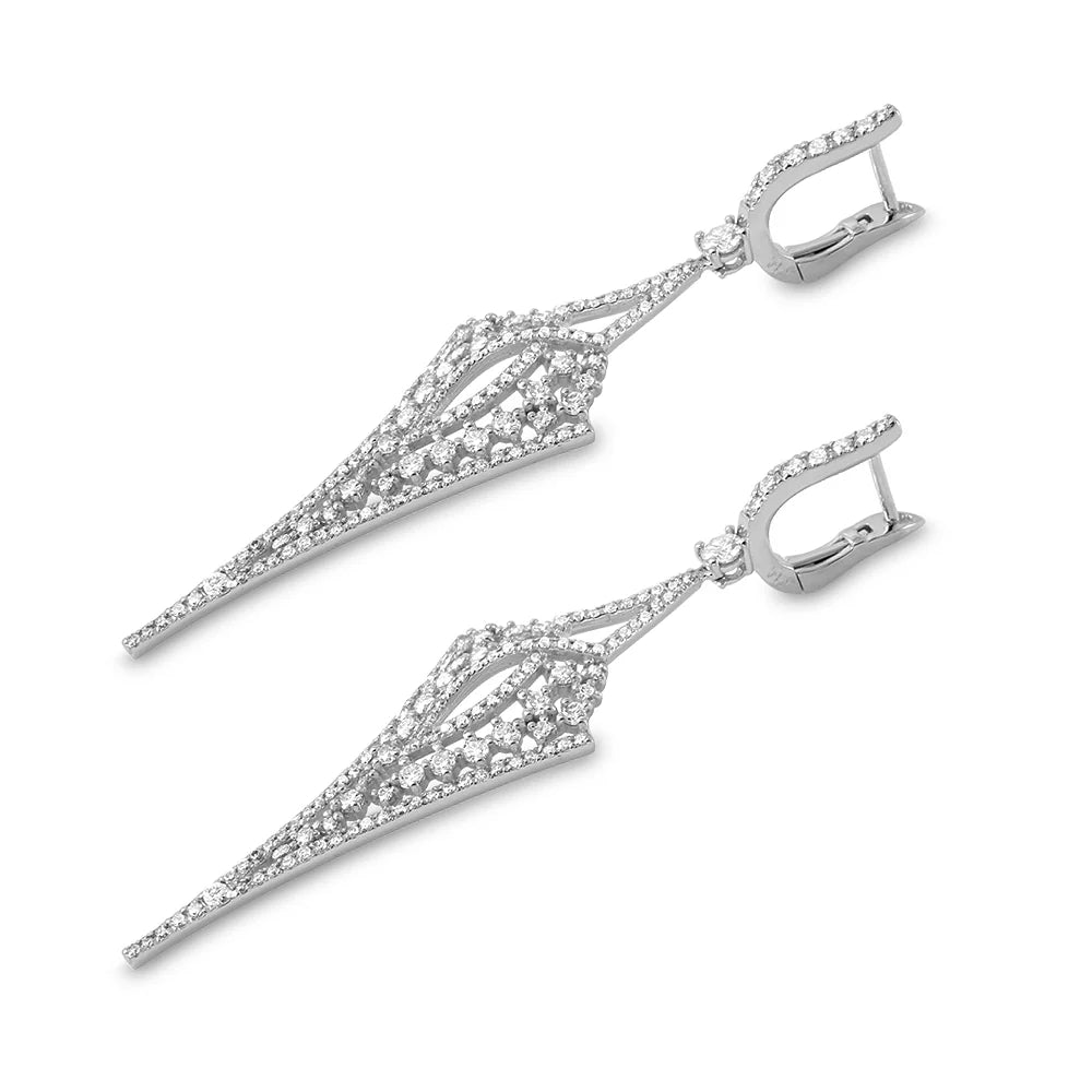 2.62ct Art Deco Pure Diamond Drop Earrings in 14K White Gold