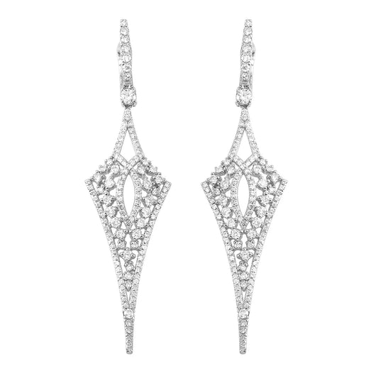 2.62ct Art Deco Pure Diamond Drop Earrings in 14K White Gold