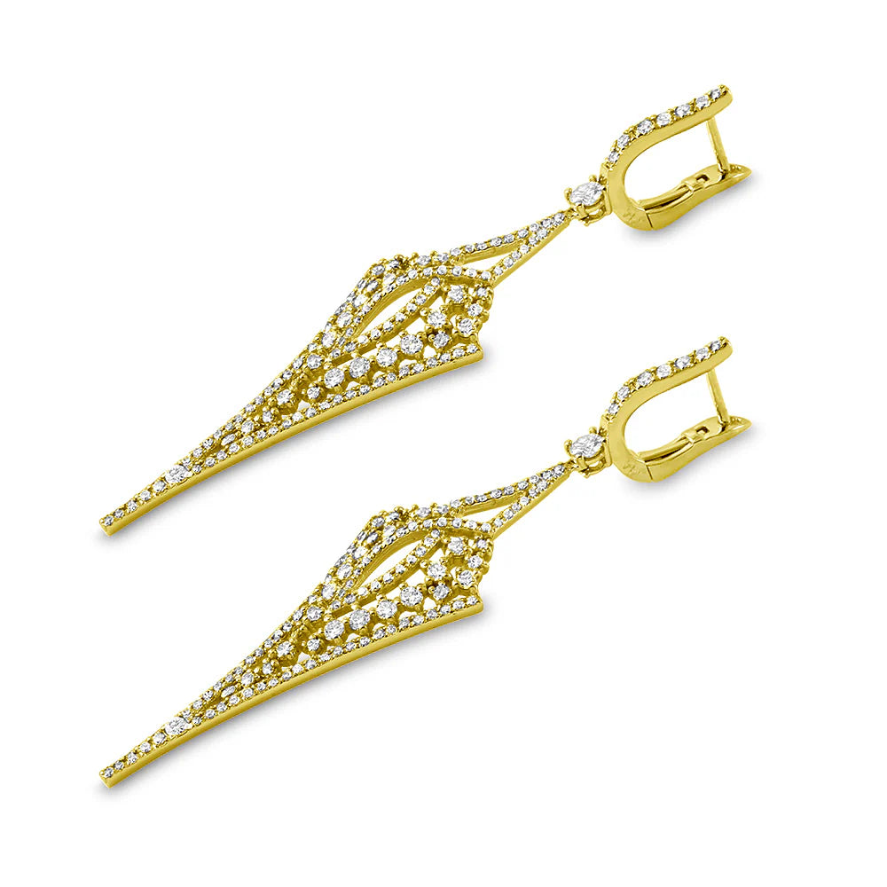 2.62ct Art Deco Pure Diamond Drop Earrings in 14K Yellow Gold