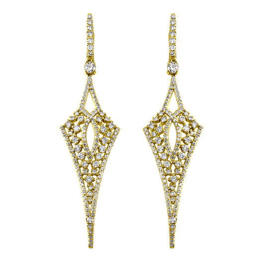 2.62ct Art Deco Pure Diamond Drop Earrings in 14K Yellow Gold