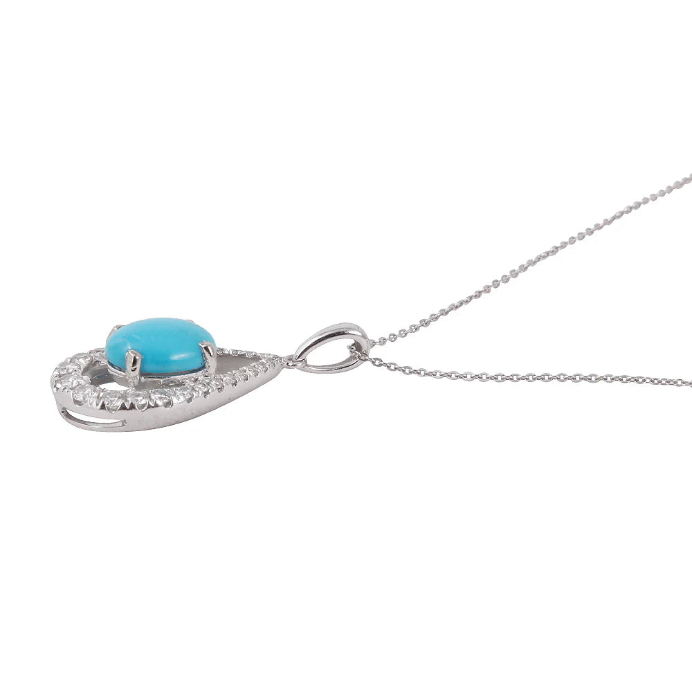 1.42ct Turquoise Drop Pendant with .36ct Diamonds in 14K White Gold