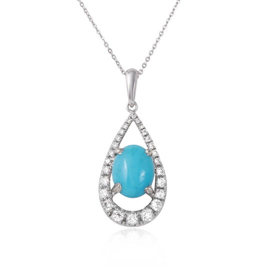 1.42ct Turquoise Drop Pendant with .36ct Diamonds in 14K White Gold